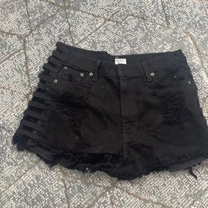 Black denim shorts with ladder cut out